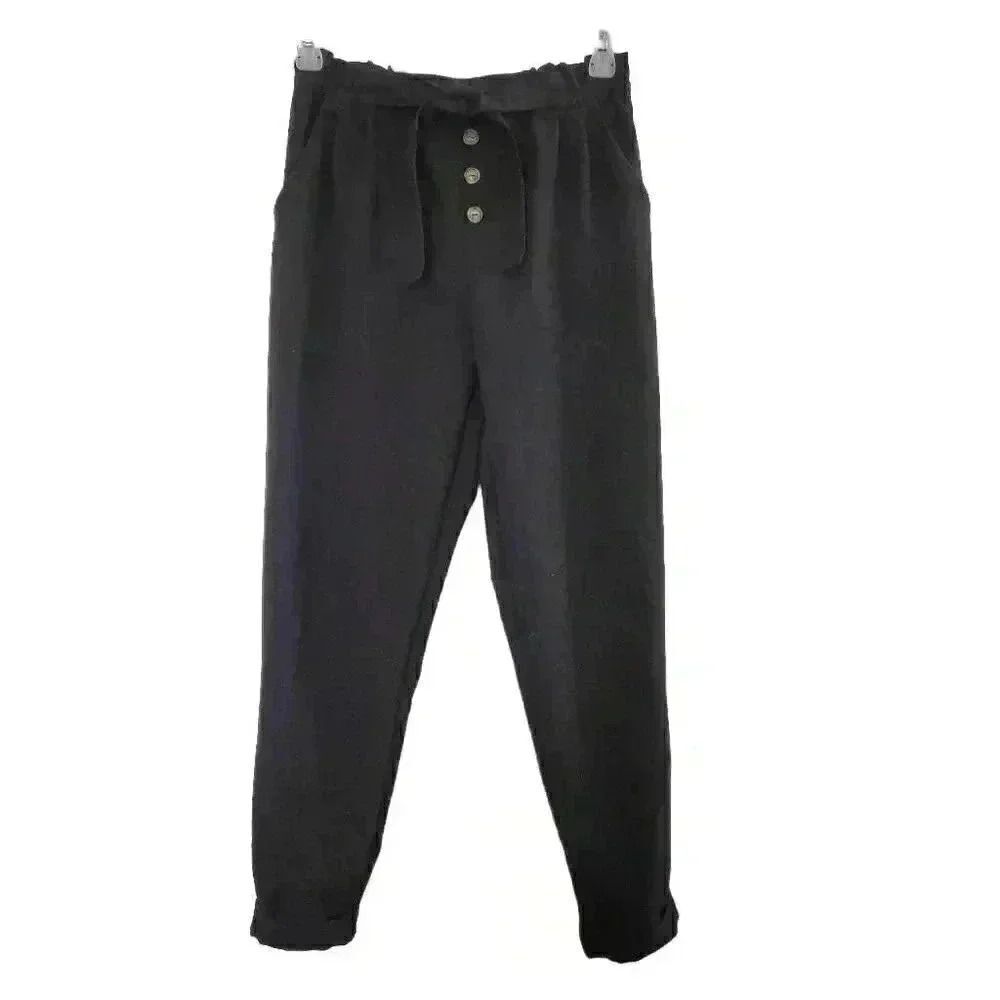 H&M Girl's Black Poly/Spandex Elastic Waistband Pants w Tie